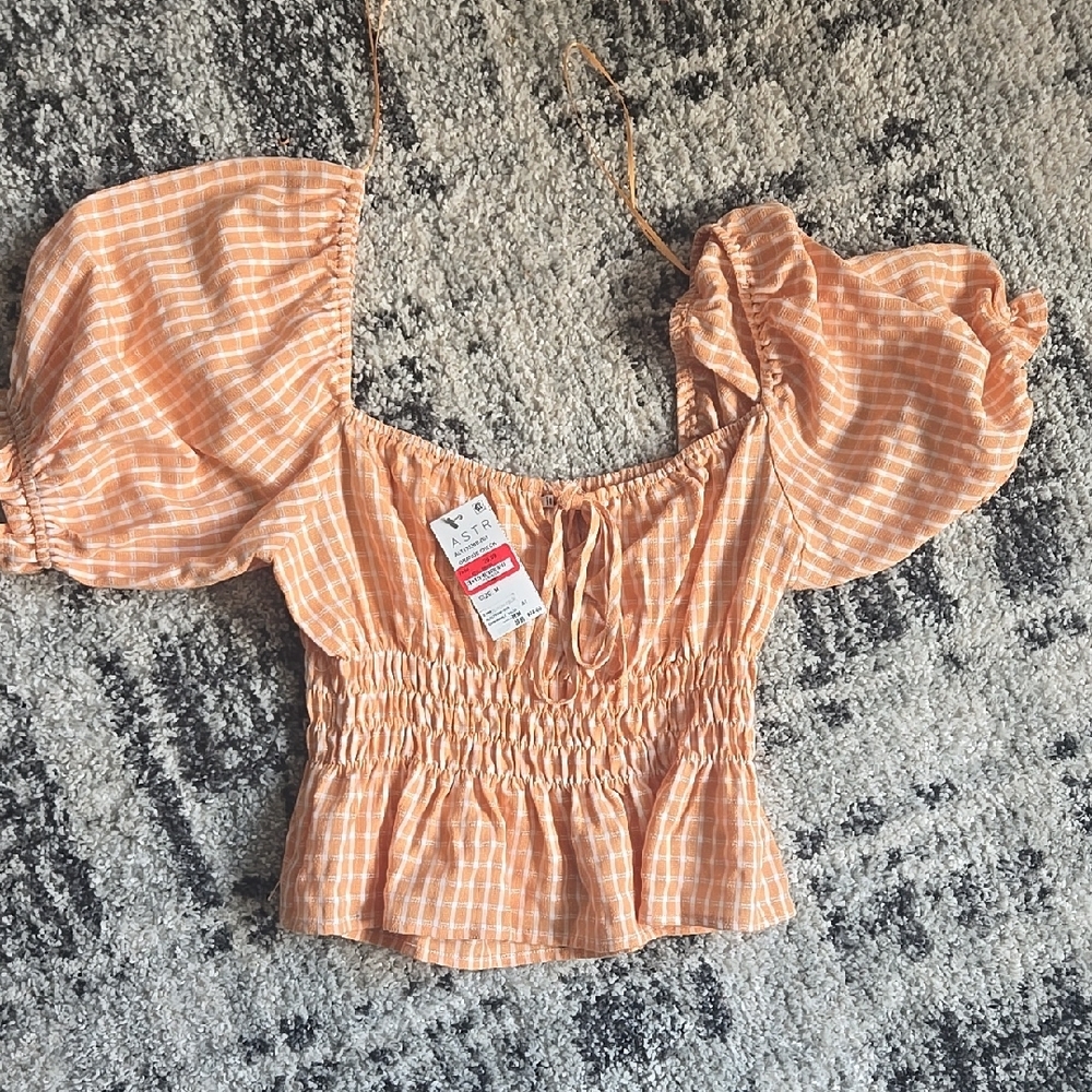 Women's Orange Gingham Top